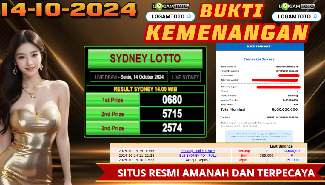 SELAMAT KEPADA MEMBER SETIA LOGAMTOTO BERHASIL JACKPOT DI PERMAINAN TOGEL SYDNEY LOTTO